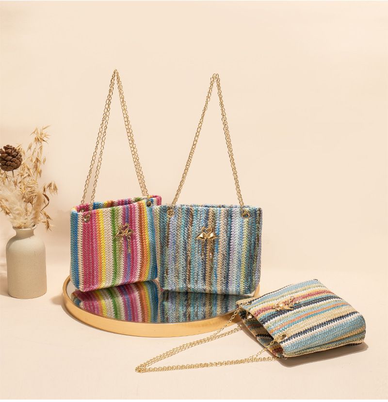 Trend Rainbow Woven Tote Bag Women's Shoulder Bag Simple contrast color swan decorative tote bag