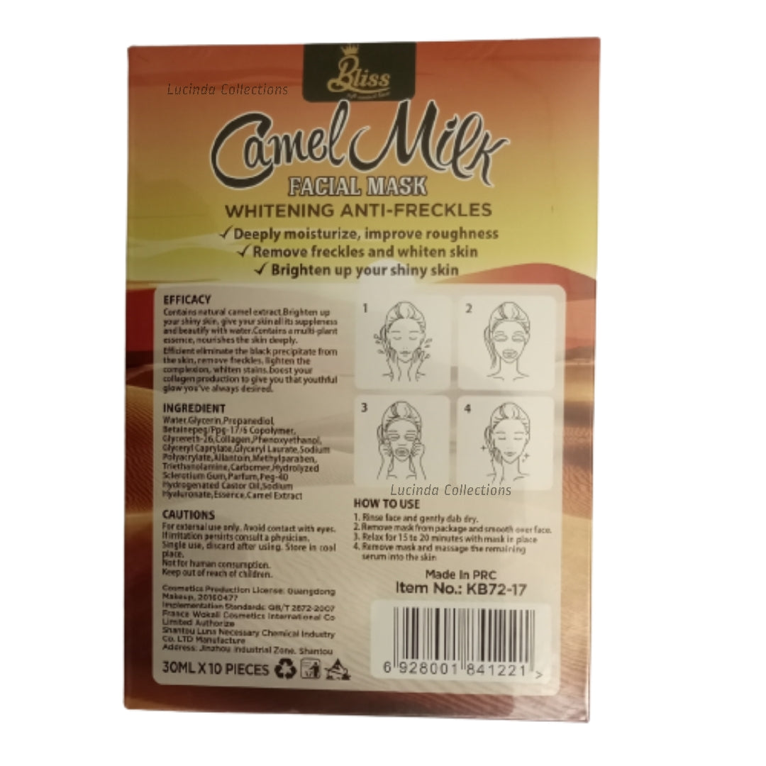 10Pcs Camel Milk Facial Mask Sheet Anti Freckle Firming Skin Deep Hydration Brightening Face Mask