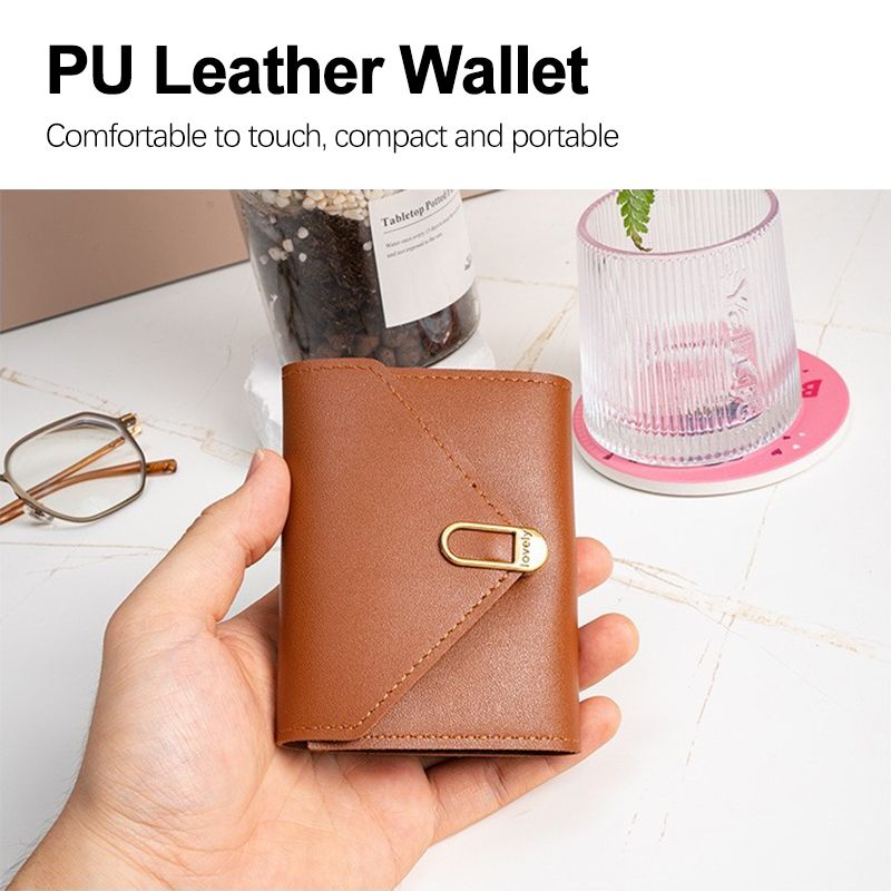 Women Short Wallet Ladies Coin Purse Tri-fold Wallet Card Case PU Synthetic Leather Wallet