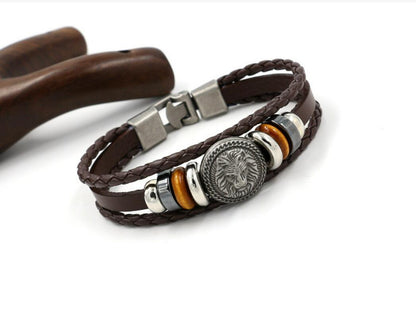New men's bracelet Vintage lion head rivet leather bracelet Personality simple lovers bracelet bracelet