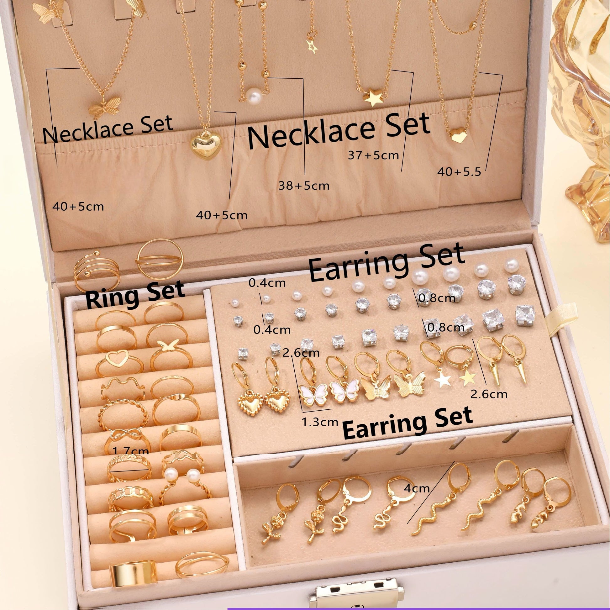 76PCS Luxury Jewelry Set Butterfly Necklace Set Butterfly Ring And Earring Set Diamond And Pearl Earnail Set Elegant Zircon Pendant Earring Ring Necklace Women's Daily Jewelry Gift For Friends