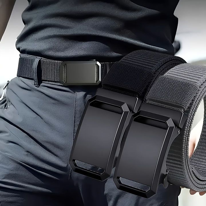 New Arrivals Men's Belt Automatic Metal Buckle Nylon Webbing Outdoor Work Tactical Belt Toothless Automatic Buckle Casual Sports Canvas Belts Military Training Pants Belt For Men High Quality Nylon S