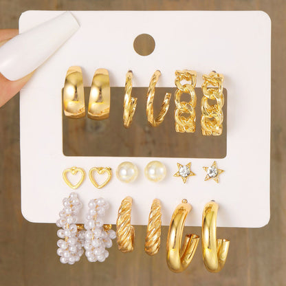 9 Pieces earring set, metal twist, multi-pair combination, creative simple earring, geometric earrings