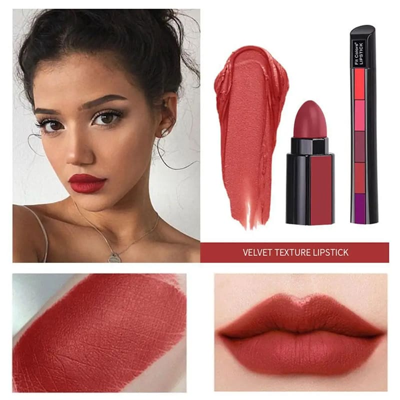 Matte 5-color Lipstick Set Velvet Lip Stick Non-stick Lip Gloss Moisturize Long Lasting Waterproof Red Lipstick Lip Makeup Cosmetics Kit