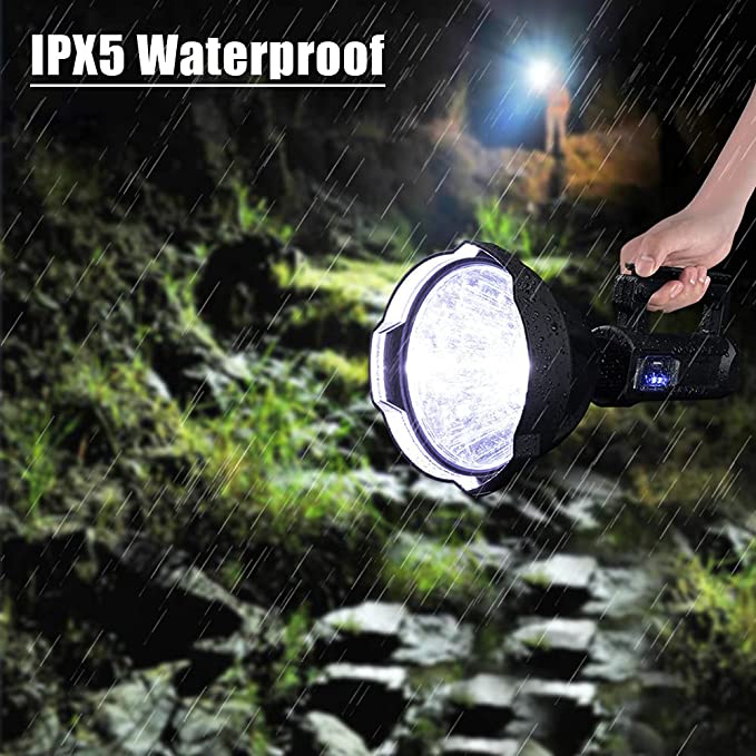 echargeable Spotlight Flashlight, High Lumens Handheld Spotlight,LED Searchlight with Shoulder Strap and USB Output for During Hurricane,Emergency, Storms, Outages,Hunting, Hiking, Camping