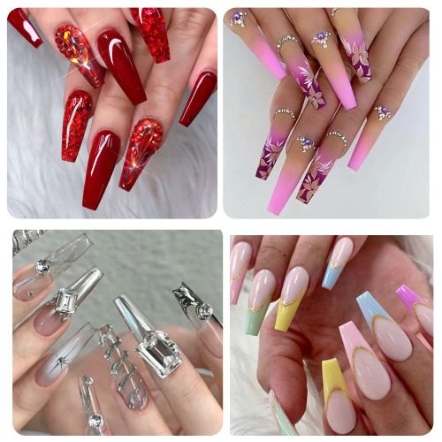 500pcs Half Cover Coffin Nail Tips, 10 Sizes Acrylic Ballerina Nail Tips with Box, White