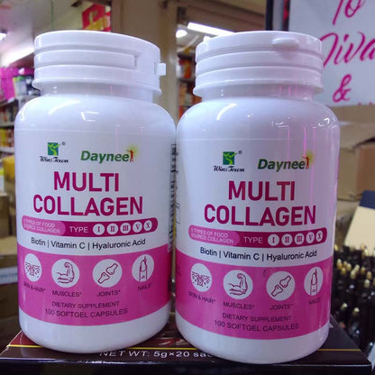 Daynee Multi Collagen– 5-Type Collagen Blend with Hyaluronic Acid, Vitamin C, Biotin & Glutathione for Skin, Hair, Nails & Joint Health – 100 Pcs