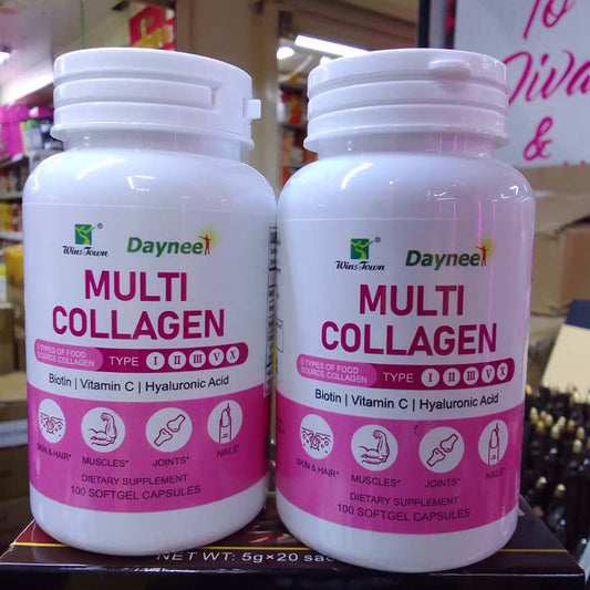 Daynee Multi Collagen– 5-Type Collagen Blend with Hyaluronic Acid, Vitamin C, Biotin & Glutathione for Skin, Hair, Nails & Joint Health – 100 Pcs