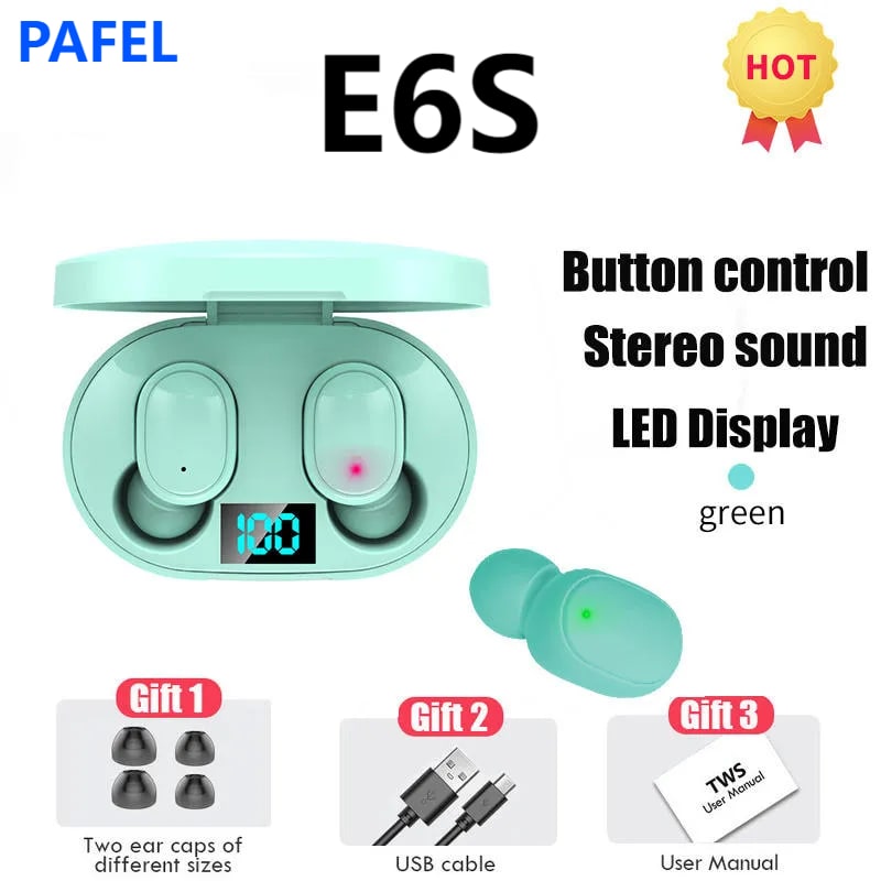 PAFEL E6S TWS Wireless earphone Bt 5.0 Noise Canceling earbuds HiFi Stereo Mini Low Latency earpods Waterproof Sports In-Ear Earphones