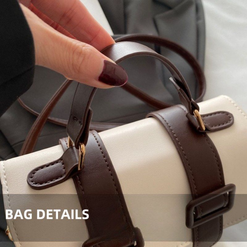 Mateamoda Chic Dual Buckle Medium Satchel Bag with Adjustable Strap Crossbody Bag