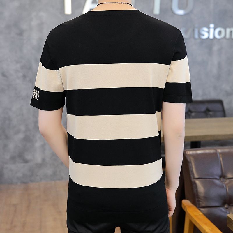 Men's Fashion Harajuku Short Sleeve Business Casual Striped T-Shirt