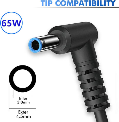 65W HP Laptop Adapter Charger,19.5V 3.33A Power DC 4.5x3.0mm Supply for HP Pavilion x360 11 13 15, HP ProBook 450 430 440 446 455 470 G8 G7 G6 G5 G4, HP EliteBook 840 G5