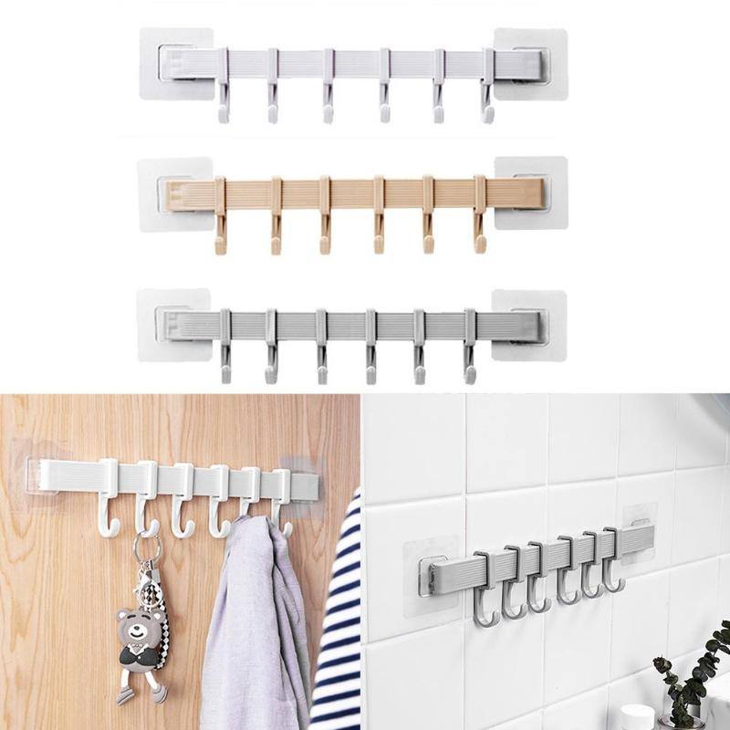UPHUI 6 Hook Assembly Adhesive Hook Row Hook Towel Rack Kitchen Storage Rack Bathroom Wall Hanging Hook Multifunctional Key Hook