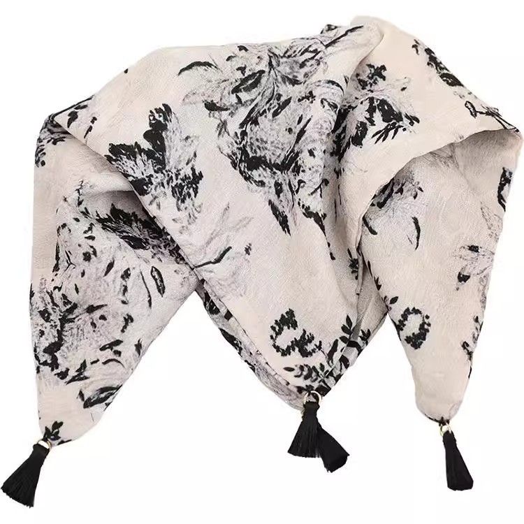 Ink wash Danqing~New Chinese style square scarf, large intestine headband, women's high-end feeling, retro square large headband hair accessory