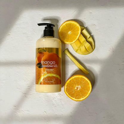 6 Pack Dear Body Luxuries Mango Mandarin Tutti Body Lotion, Splash, Cream, Shower Gel, Butter and Scrub With Aloe Vera Grape Seed Extract Signature Collection Body Luxuries