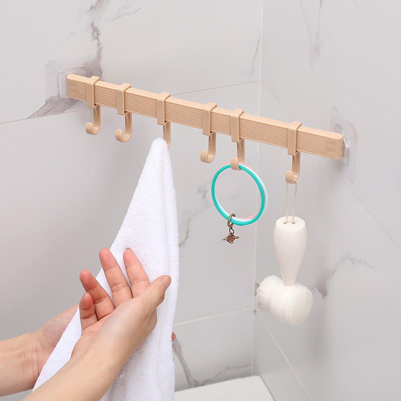 UPHUI 6 Hook Assembly Adhesive Hook Row Hook Towel Rack Kitchen Storage Rack Bathroom Wall Hanging Hook Multifunctional Key Hook