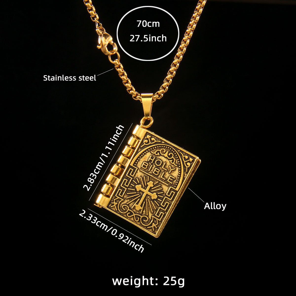 New Flipable Vintage Book Necklace Men'S And Women'S Street Hip Hop Flipable Cross Stainless Steel Necklace
