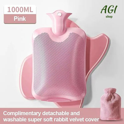 New Arrivals Hot Water Bag With Cloth Cover, 1000ml Water-Filled Hot Water Bottle, Hand and Foot Warmer for Girls,Cute Plush Cloth Cover As Gift Women Lady Student