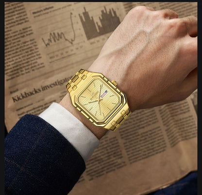 New Business Casual Men's Watch Waterproof Simple Fashion Luminous Square Gradient Gold Steel Belt Men's Brand Watch