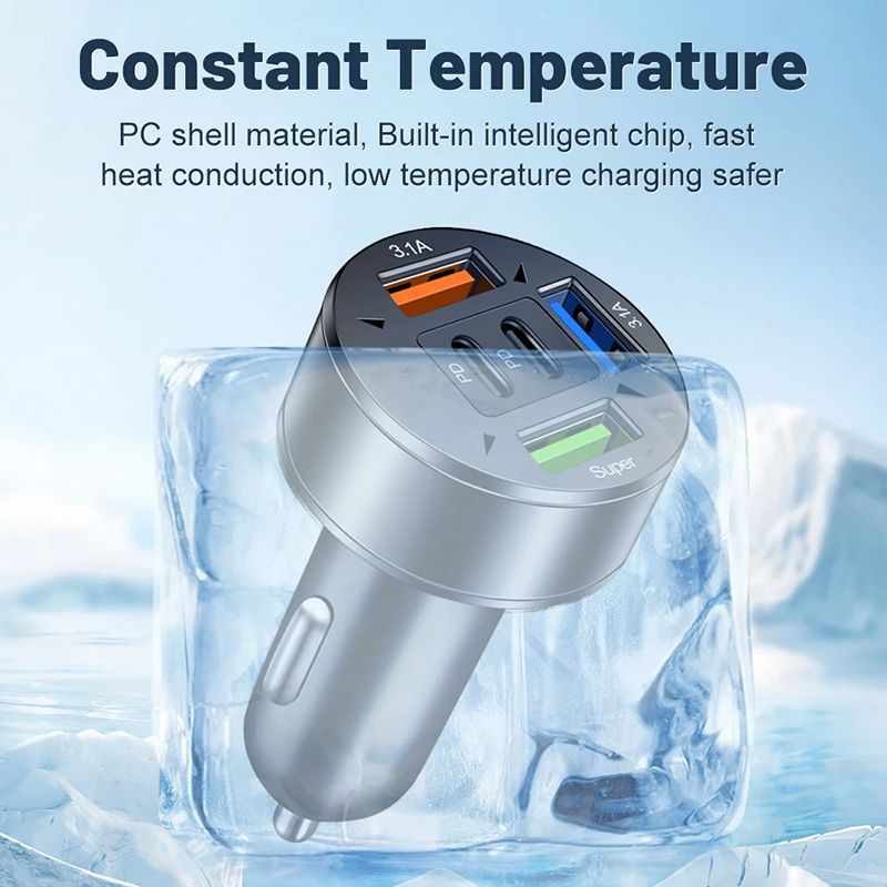 250W 5 Ports Car Charger LED Display Fast Charging PD QC3.0 USB C Car Phone Charger Type C Adapter In Car For IPhone Samsung Xiaomi TECNO Infinix itel