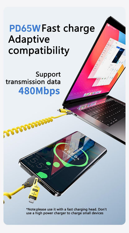 RichRipple 4 in 1 65W 1.5M Fast Charging Cable USB Data Cables Suitable For IPhone Xiaomi Tecno Huawei Samsung Charger Liquid Silicon Type-C Micro Lighting Charging Cable