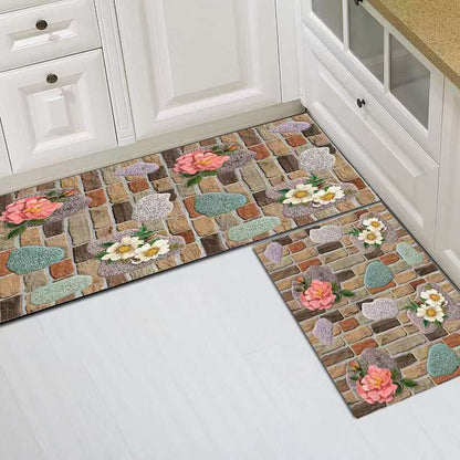 2 Pieces Kitchen Rug Set Non Slip Kitchen Mat Rubber Backing Mat Throw Rug for Kitchen Doormat Runner Rug Set Floor Carpet Household Carpet Home Decor