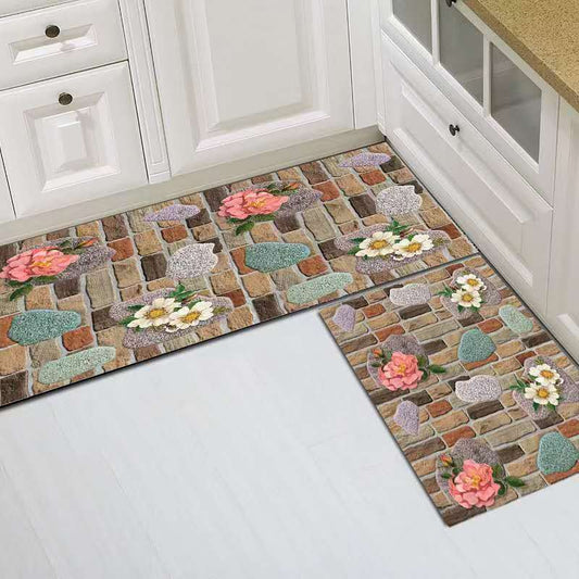 2 Pieces Kitchen Rug Set Non Slip Kitchen Mat Rubber Backing Mat Throw Rug for Kitchen Doormat Runner Rug Set Floor Carpet Household Carpet Home Decor