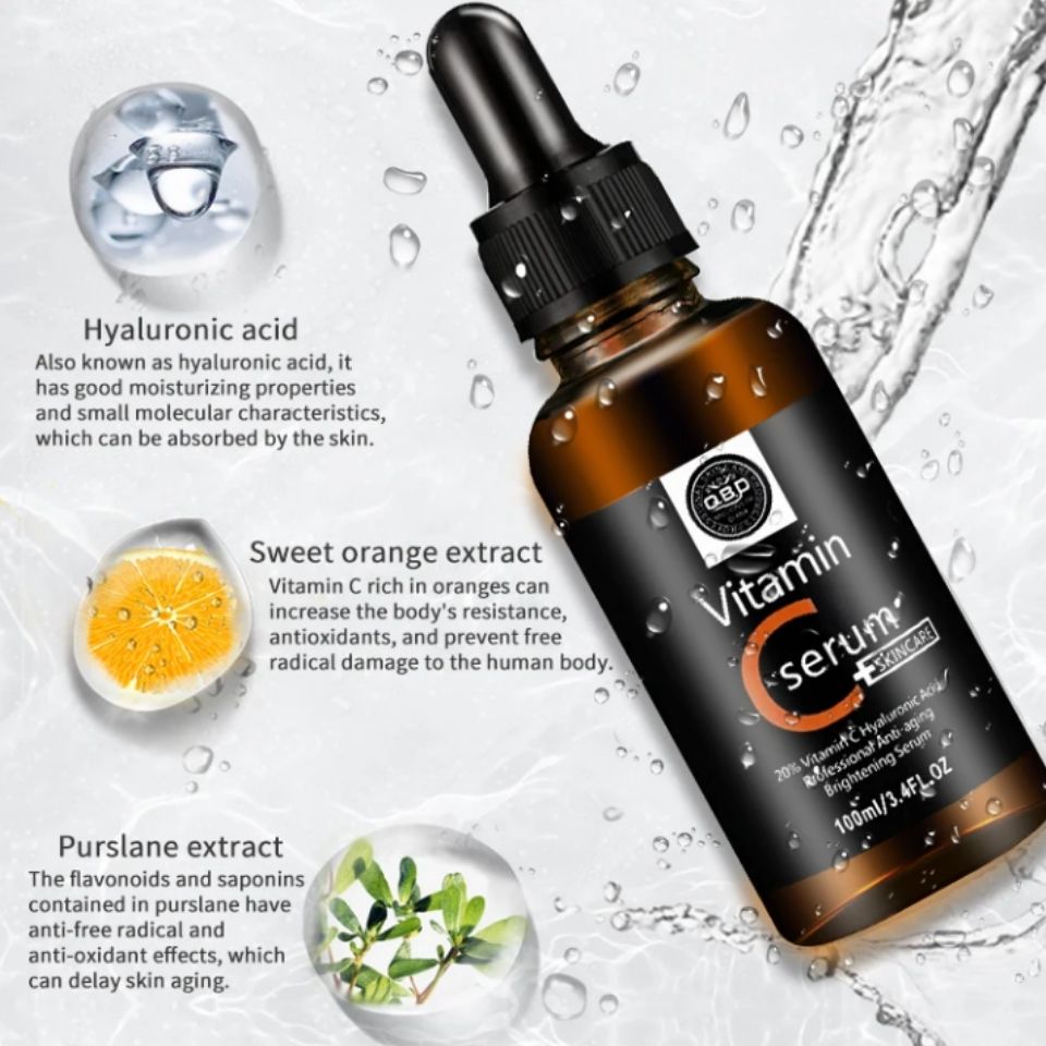 QBD Vitamin C Serum with Hyaluronic Acid Anti-aging & Brightening Professional Skincare 20% Vitamin C Face Serum -100ml