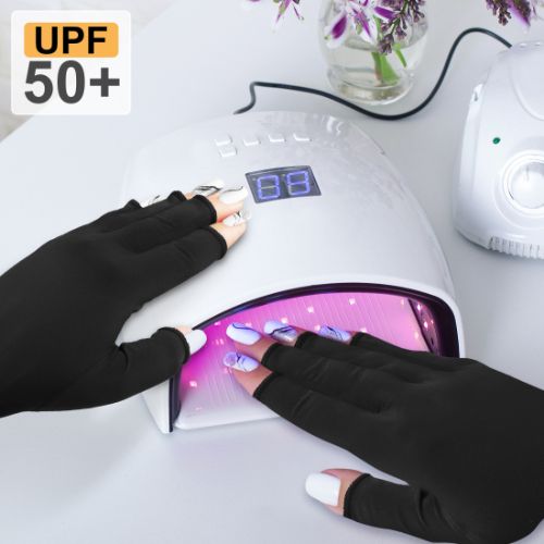 UV Gloves for Nails, Professional UPF50+ Fingerless Gloves for Gel Manicures, Black