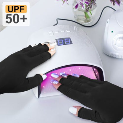 UV Gloves for Nails, Professional UPF50+ Fingerless Gloves for Gel Manicures, Black