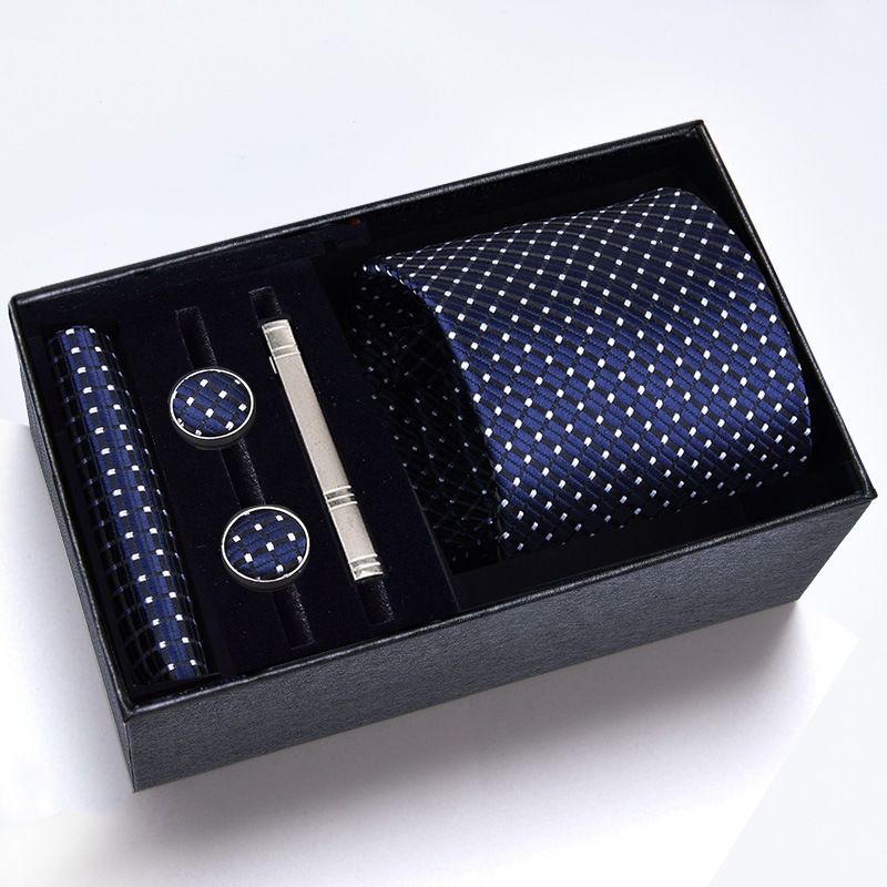 Men's gift box 1Tie+1tie clip+2cuffs+1handkerchief 5in1 Gentleman's suit Tie sets birthday present Valentine's Day gift