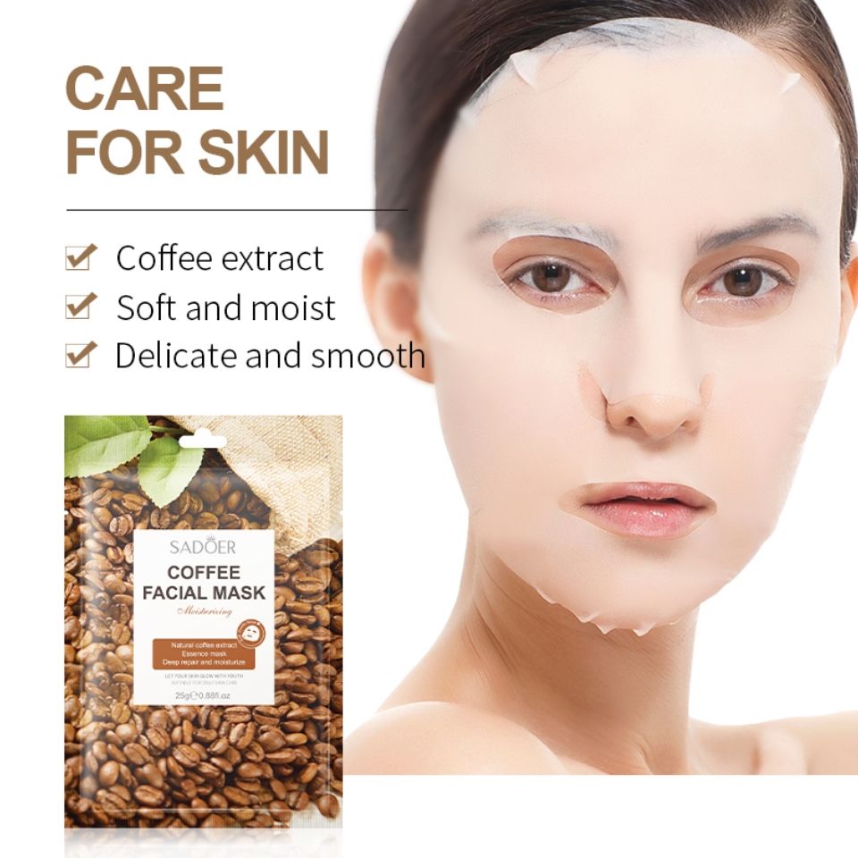5 PIECES Sadoer Coffee Facial Mask Sheets Moisturizing, Deep Repair Cleansing Natural Coffee Extracts Essence Face Masks
