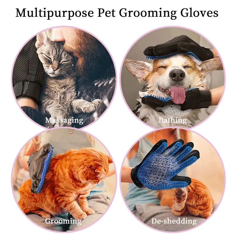 Pet Hair Removal Brush Cat and Dog Hair Removal Gloves Cat and Dog Floating Hair Bath Supplies Rubber Gloves Grooming Comb Pet Finger Cleaning Massage Tool Hair Removal Brush Pet Grooming Gloves
