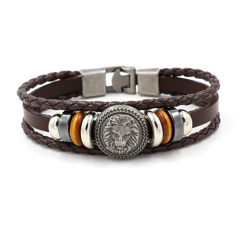 New men's bracelet Vintage lion head rivet leather bracelet Personality simple lovers bracelet bracelet