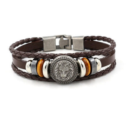 New men's bracelet Vintage lion head rivet leather bracelet Personality simple lovers bracelet bracelet
