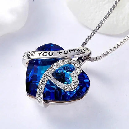 New Arrivals I Love You Forever Necklace, Everlasting Heart Birthstone Necklace, Heart Pendant Necklace For Women Exquisite Jewelry Blue Crystal Forever Love Charm Necklace Valentine's Day Gift