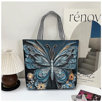 Gelory Fashion Painted Western Retro Style Large Capacity Tote Bag Zipper Closure Canvas Women's Shoulder Handbags