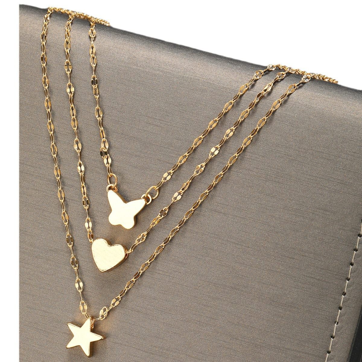 New Fashion Ins Five-Pointed Star Butterfly Necklace 3-Piece Set Niche Exquisite High-End Pendant Multi-Layer Necklace