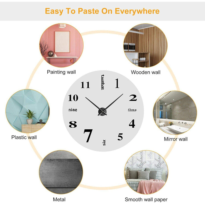 Wall Clock Living Room DIY 3D Home Decoration Mirror Art Design, DIY Wall Clock 3D Mirror Surface Sticker Home Office Decor Clock