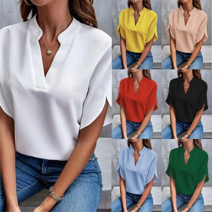 Women's Summer Clothing Blouses Casual Solid Color V-neck Loose Shirt Women's Top Clothes