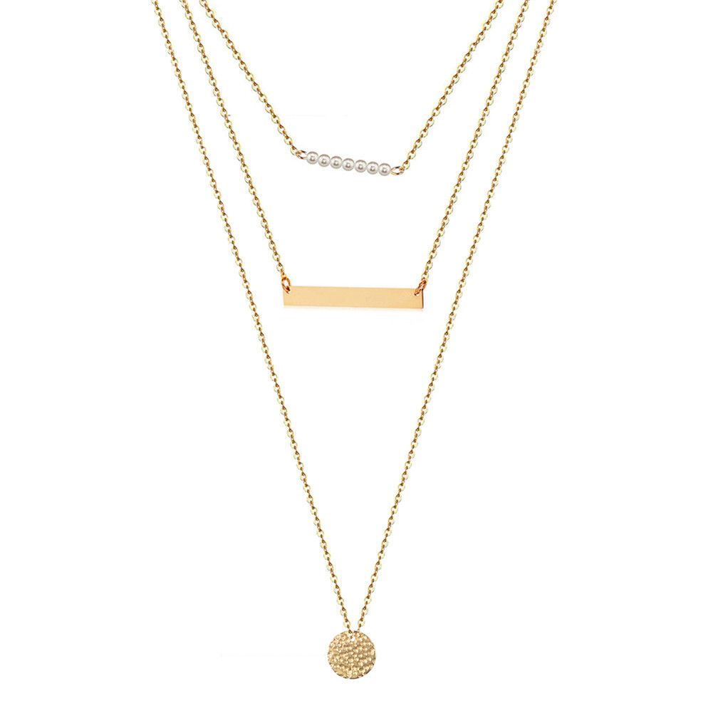 Three-layer necklace pearl geometry Round element Personality and fashion Rose gold necklace Women's Necklaces