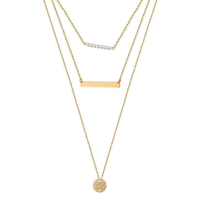 Three-layer necklace pearl geometry Round element Personality and fashion Rose gold necklace Women's Necklaces