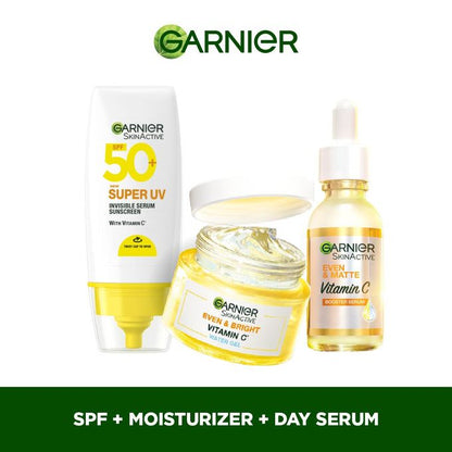 【Discounted】Garnier Even & Matte Super Day Routine Kit: Super Uv SPF 50 Sunscreen + Water Gel Glow Moisturizer + Day Serum 15ml