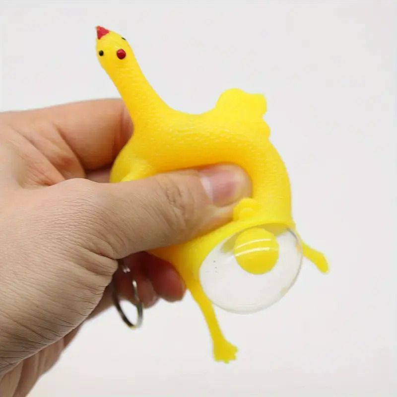 1pc Funny Squeeze Chicken Laying Egg Keychain Anti-Stress Tricky Toys Gag Children's Gift