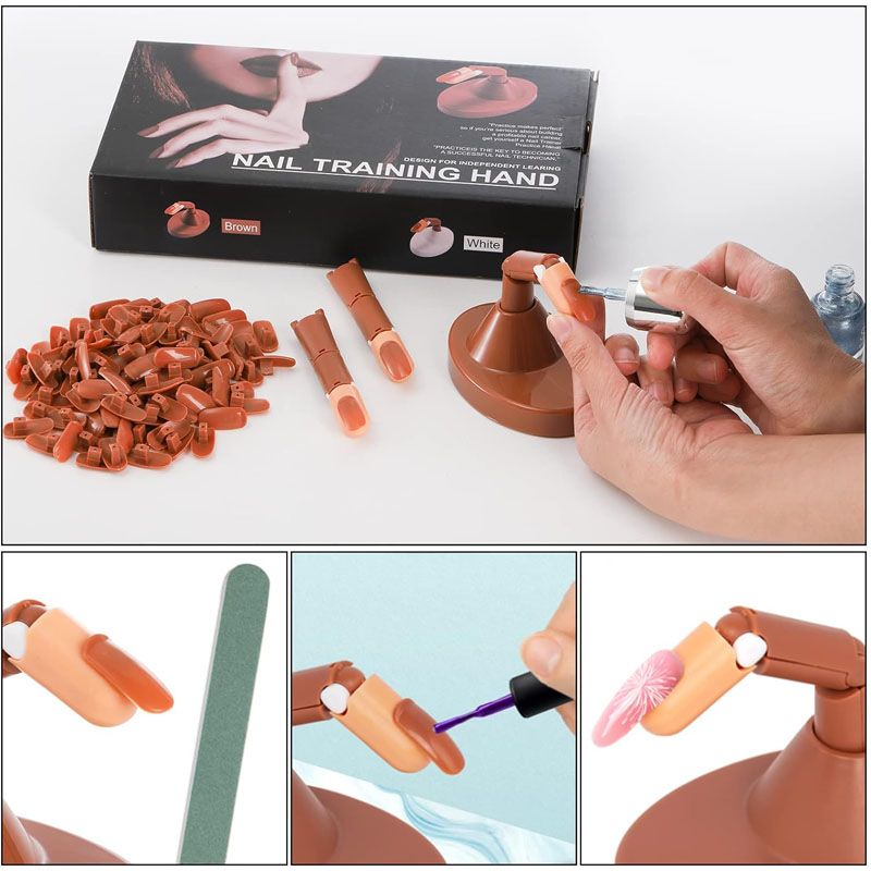 Acrylic Flexible Moveable Nail Practice Finger Adjustable Fake Fingers Detachable Beginners Practice Moving Finger Strap Base Hand Nail Art Training Nails Art DIY Tool