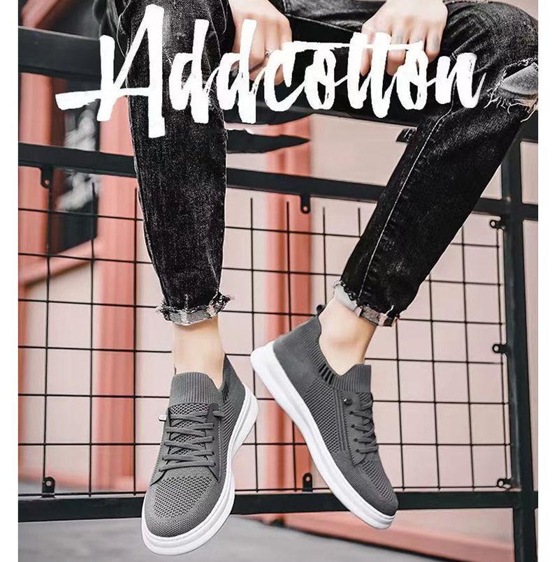 Men's mesh breathable fly woven shoes with soft soles fashionable and trendy casual shoes gray