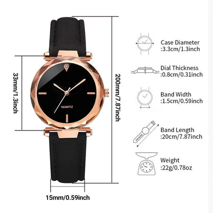 2pcs Luxury Fashion Women Watch Set PU Leather Strap Ladies Quartz Wristwatch Rhinestone RoseGold Alloy Bracelet For Ladies Gift