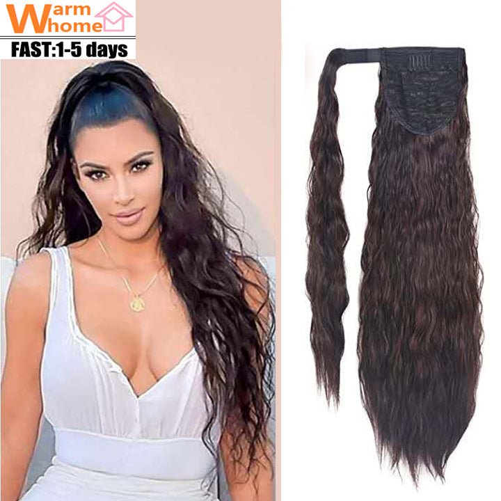 Premium 24inch Wavy Curly Ponytail Hair Extension Long Wigs Hair for Women Wig Curly Hair Black Women Synthetic Hair Girls' First Hair Soft