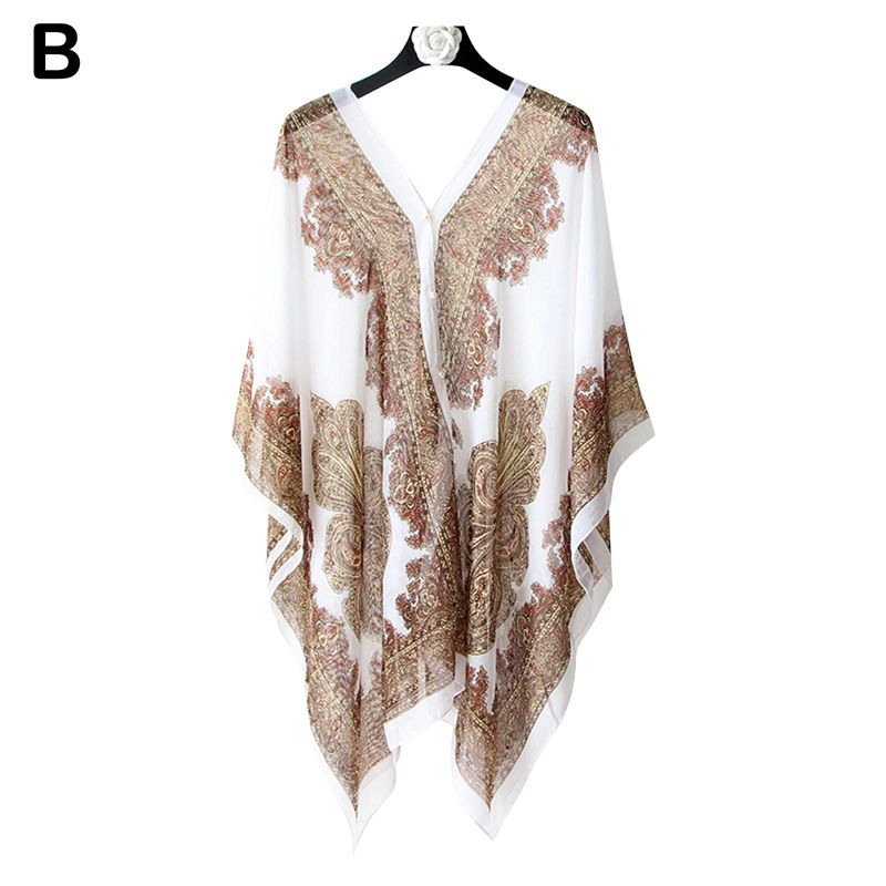 Woman Chiffon Blouse Fashion Women Scarf Shawl Printed Sunscreen Sun Protection Shawl Beach Shawl Soft Loose Bikini Cover Tops