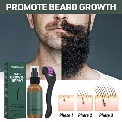 Men Beard Growth Spray Roller Set Moisturizing Spray Nourishing Enhancer Facial Hair Growth Beard Mustache Care Growth Essence